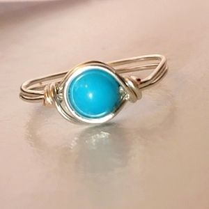 Wire Wrapped Blue Gemstone Ring 6.5